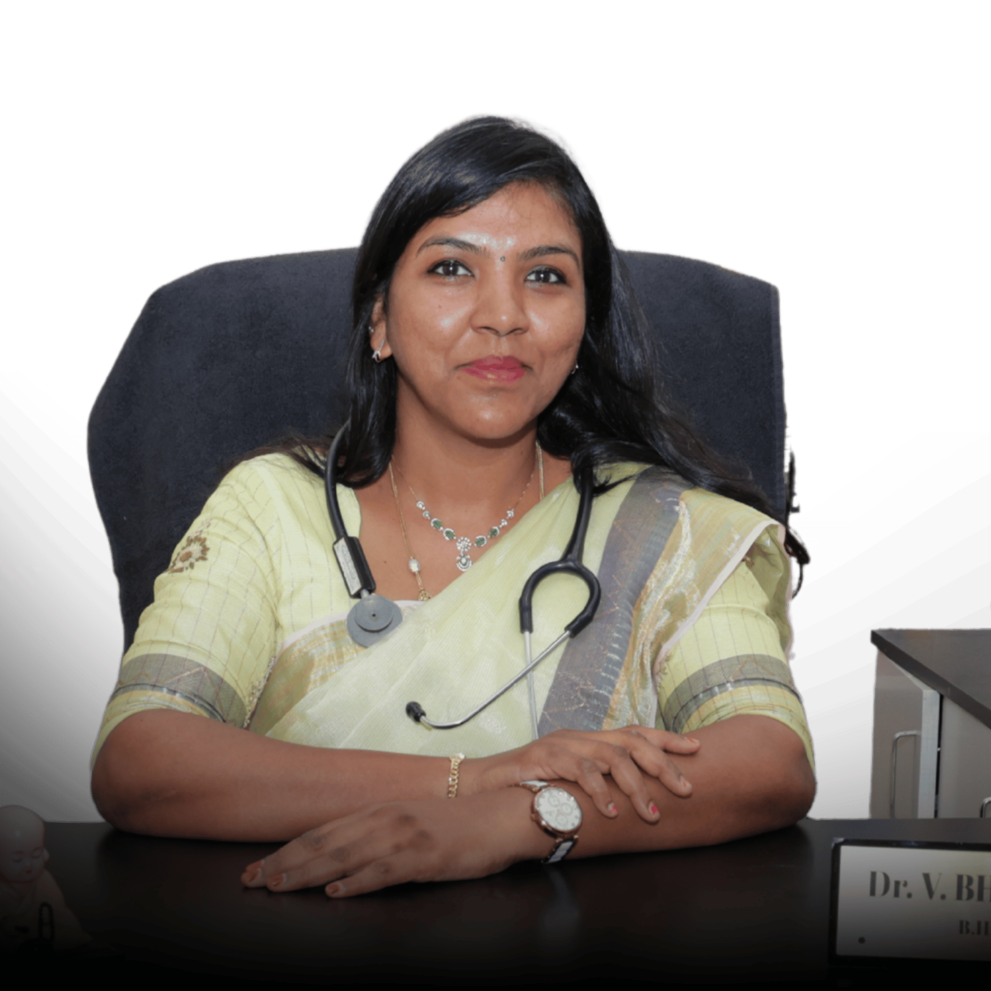 Illustrated portrait of Dr. Bhuvaneswari V., Homoeopathic doctor